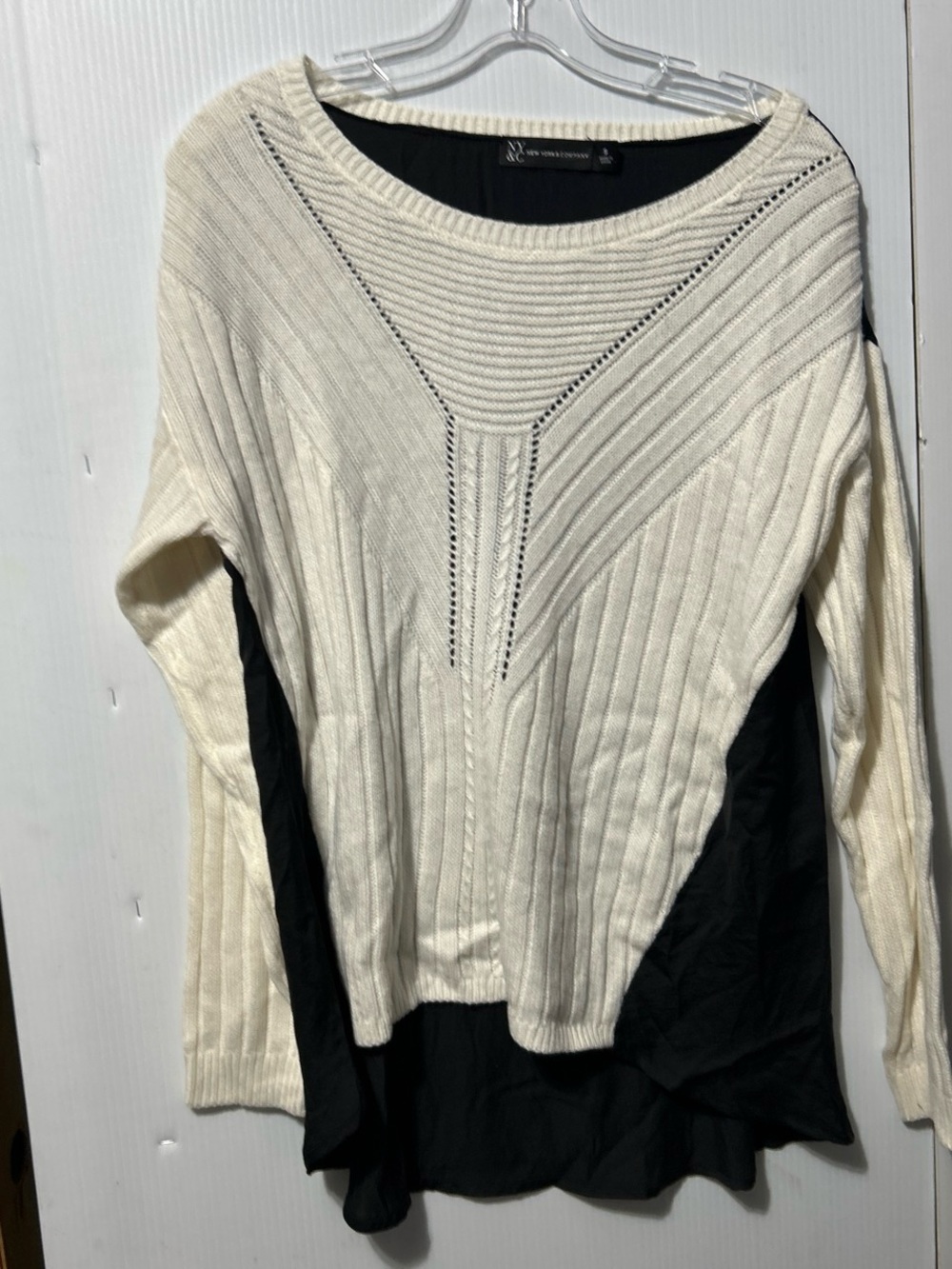 New York & Company Cream and Black Layered Scoop Neck Sweater